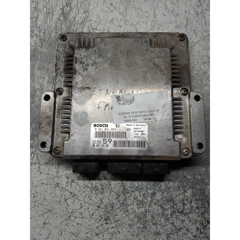 Recambio de centralita motor uce para citroen c8 2.0 hdi sx referencia OEM IAM 0281011032 9646719180 EDC15 59