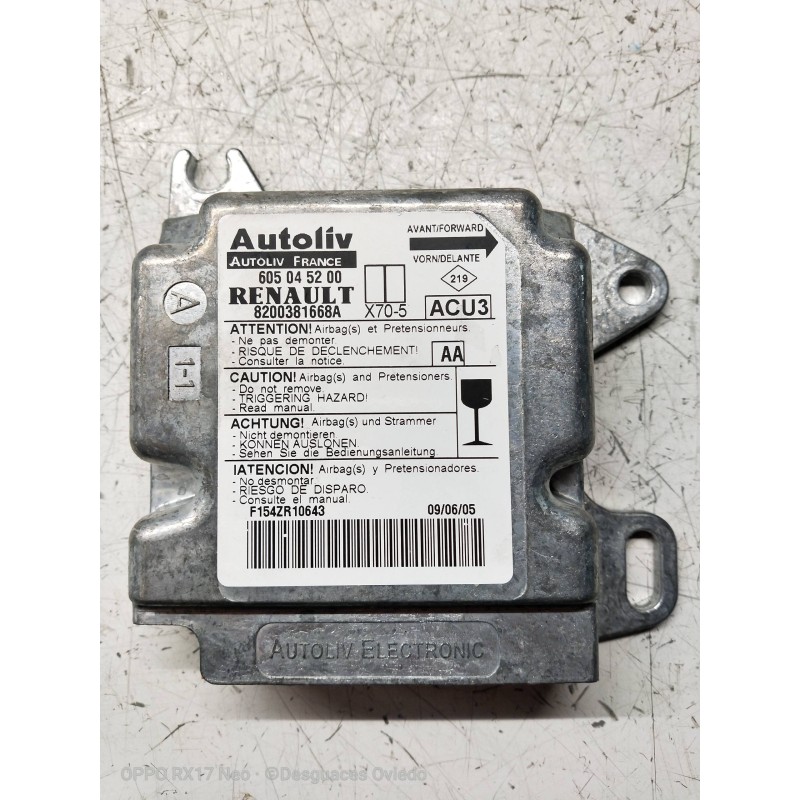 Recambio de centralita airbag para renault master ii phase 2 caja cerrada 2.5 diesel referencia OEM IAM 605045200 8200381668A 