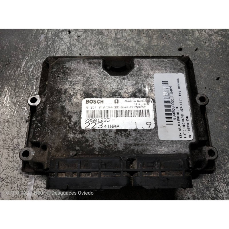 Recambio de centralita motor uce para fiat doblo cargo (223) 1.9 jtd furg. acristalado referencia OEM IAM 0281010344 73501235 22