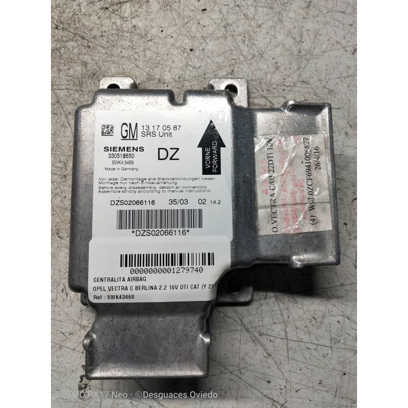 Recambio de centralita airbag para opel vectra c berlina 2.2 16v dti cat (y 22 dtr / l50) referencia OEM IAM 5WK43469 13170587 