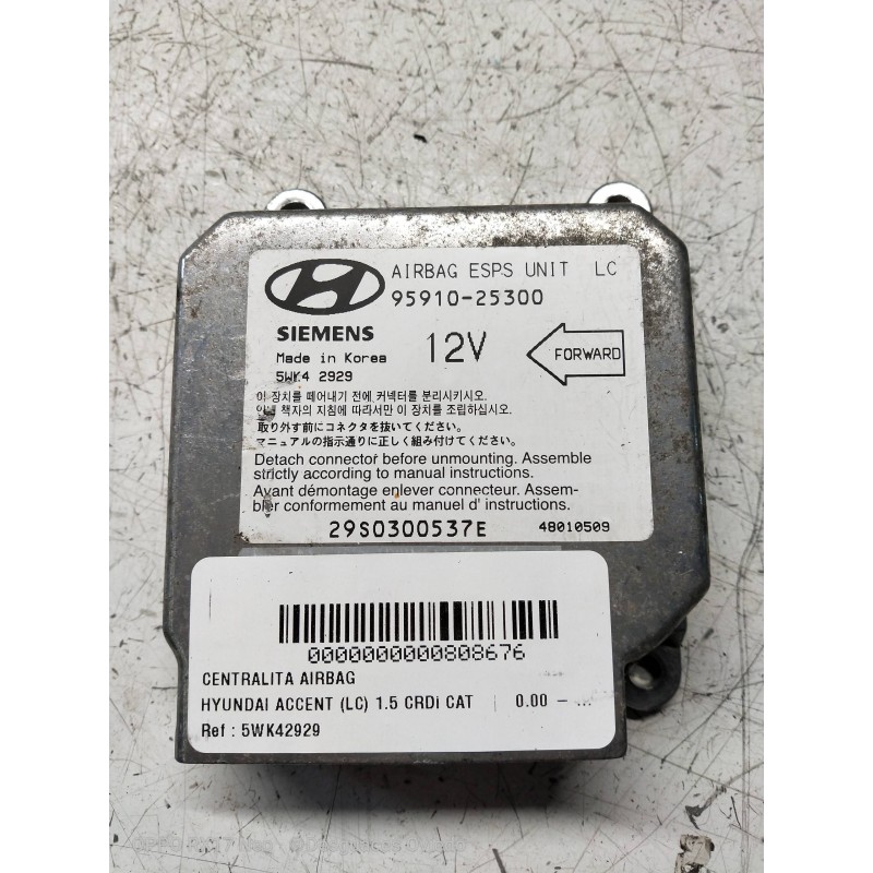 Recambio de centralita airbag para hyundai accent (lc) 1.5 crdi cat referencia OEM IAM 5WK42929 9591025300 29S0300537E