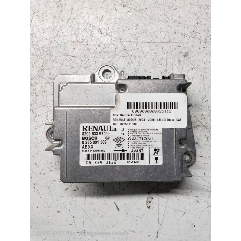 Recambio de centralita airbag para renault modus 1.5 dci diesel cat referencia OEM IAM 0285001509 8200533970 