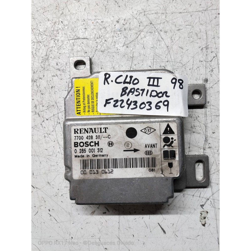 Recambio de centralita airbag para renault clio ii fase i (b/cbo) referencia OEM IAM 0285001312 77000428311 