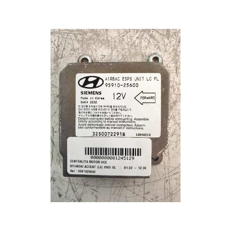 Recambio de centralita airbag para hyundai accent (lc) crdi gl referencia OEM IAM 9591025600 32S0072291B 