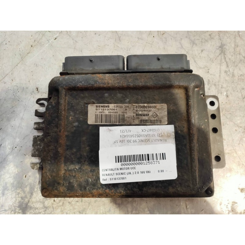 Recambio de centralita motor uce para renault scenic (ja..) 2.0 16v rxi referencia OEM IAM S110137001A 8200028833 8200044437 SIR