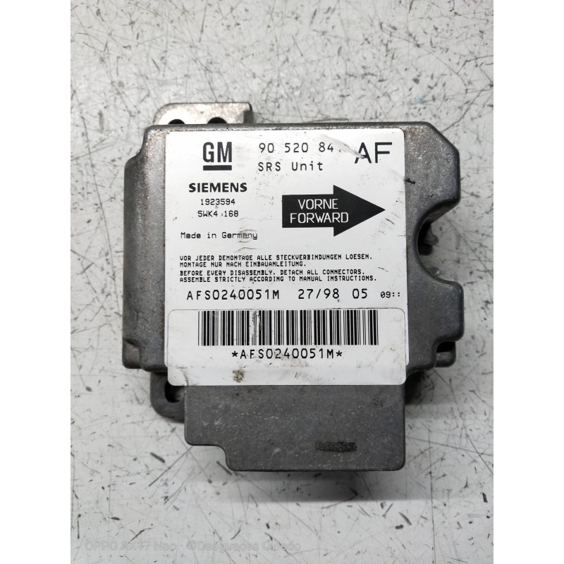 Recambio de centralita airbag para opel astra g berlina referencia OEM IAM 5WK4168 9052084 AFS0240051M