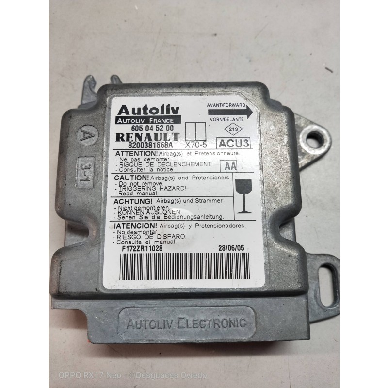 Recambio de centralita airbag para renault master ii ph. 2 doka/pr. fgst referencia OEM IAM 8200381668A 605045200 