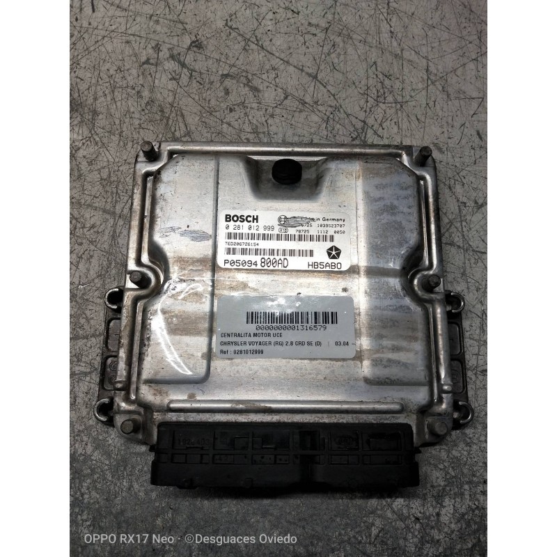 Recambio de centralita motor uce para chrysler voyager (rg) 2.8 crd se (d) referencia OEM IAM 0281012999 P05094800AD HB5ABO