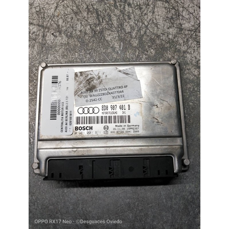 Recambio de centralita motor uce para audi a4 berlina (b5) 2.5 tdi quattro referencia OEM IAM 0281001811 8D0907401B 